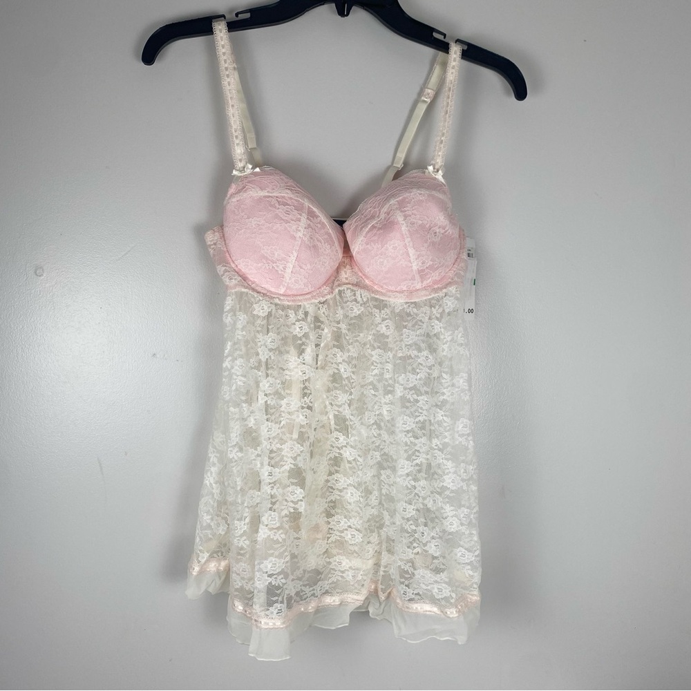 Cassandra Intimates Womens Size Large Babydoll Ivory Cream Pink Lace 88021 2 PC